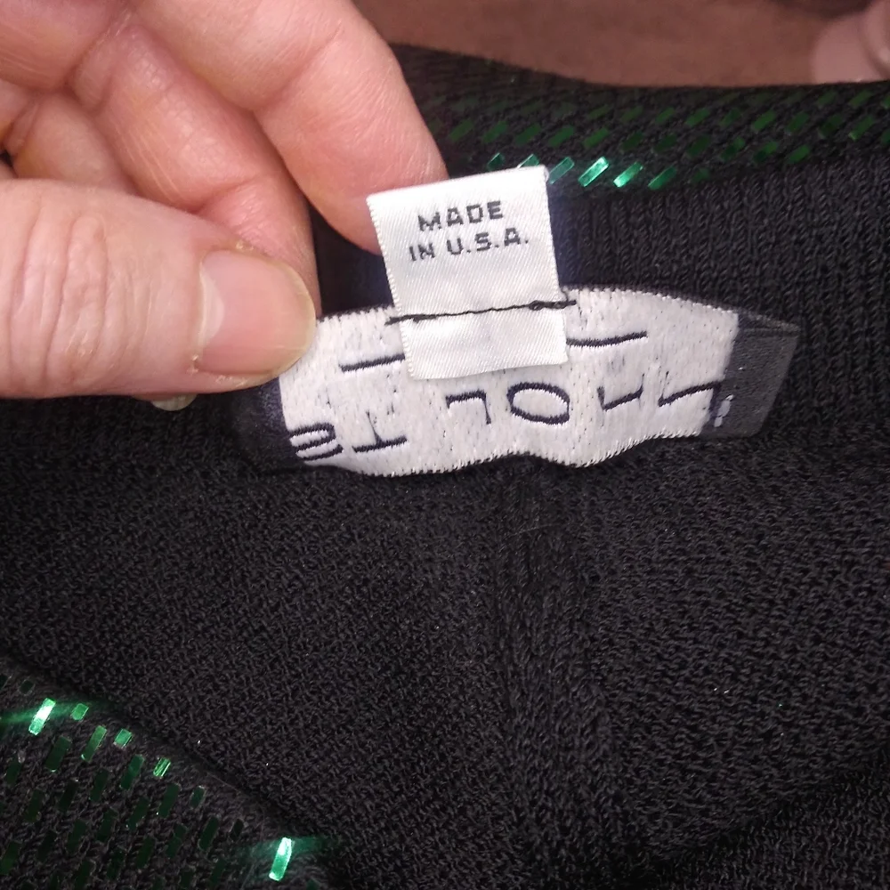 Vintage St. John Couture Sparkly Green High Waisted Wide Leg Knit Pants - Picture 4 of 6
